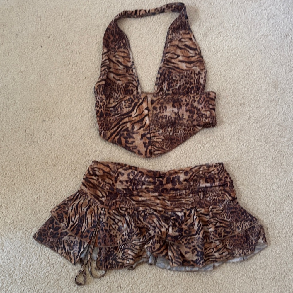Animal Print Halter Top and Skirt Set